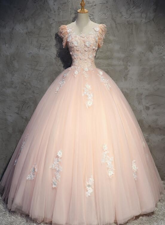 Eelgant Pink Round Neckline Prom Dress, Pink Sweet 16 Dresses gh397
