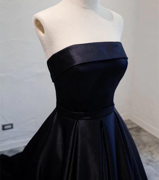 Navy Blue Satin Long Party Dress, Elegant Dark Blue Formal Dress Evening Dress gh134
