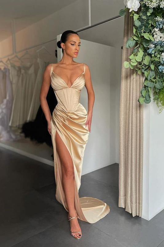 V-Neck Split Prom Dress Sleeveless gh645