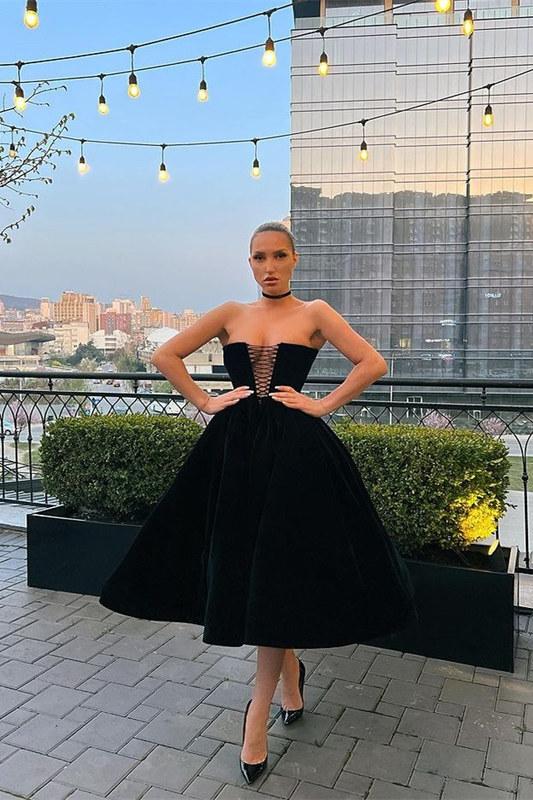 Strapless Short Prom Dress A-Line With Pockets gh789
