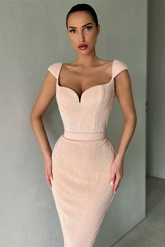 Cap Sleeves Long Sequins Prom Dress Mermaid gh657