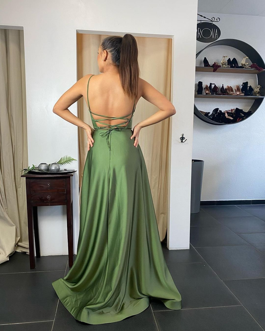 Spaghetti-Straps Prom Dress Long With Pocket gh620