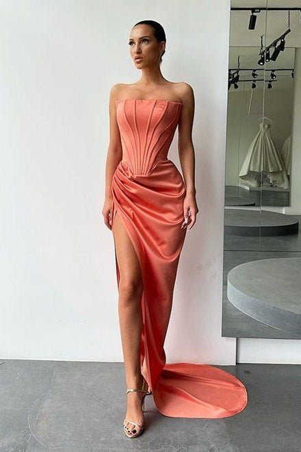 Strapless Long Prom Dress Split Evening Party Gowns gh616