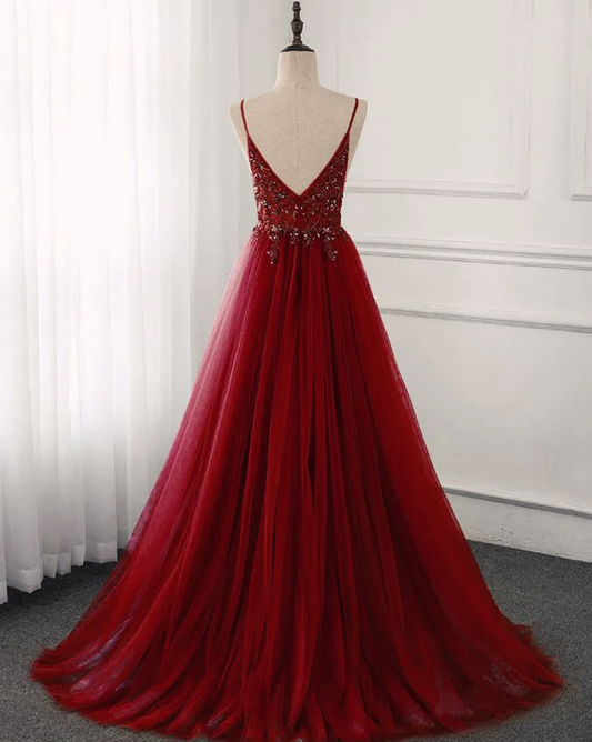 Gorgeous Wine Red Beaded Floor Length Party Dress,Burgundy Junior Prom Dress gh216