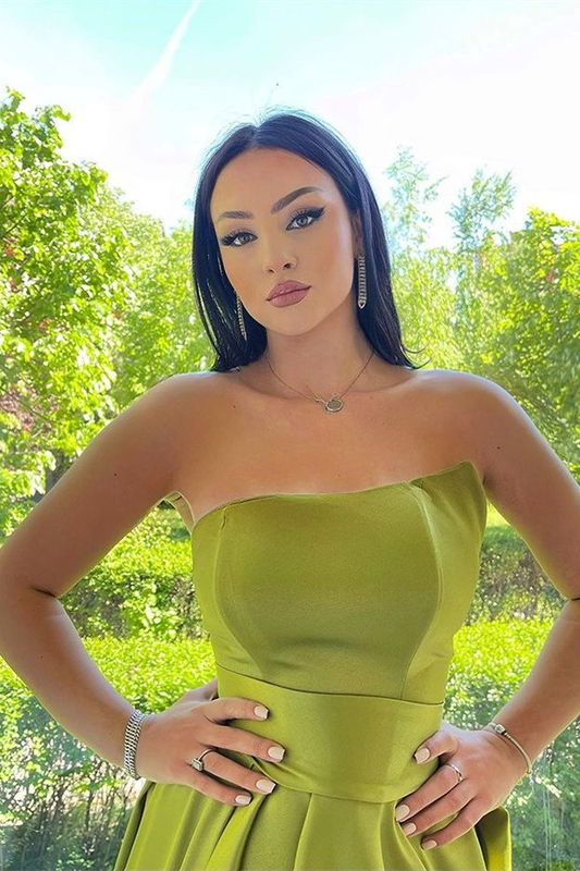 Elegant Green Strapless A-Line Prom Dress With Split gh774