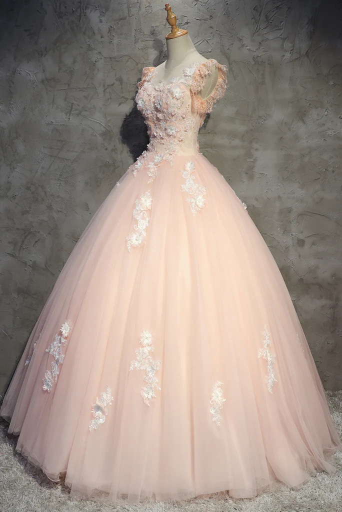 Eelgant Pink Round Neckline Prom Dress, Pink Sweet 16 Dresses gh397