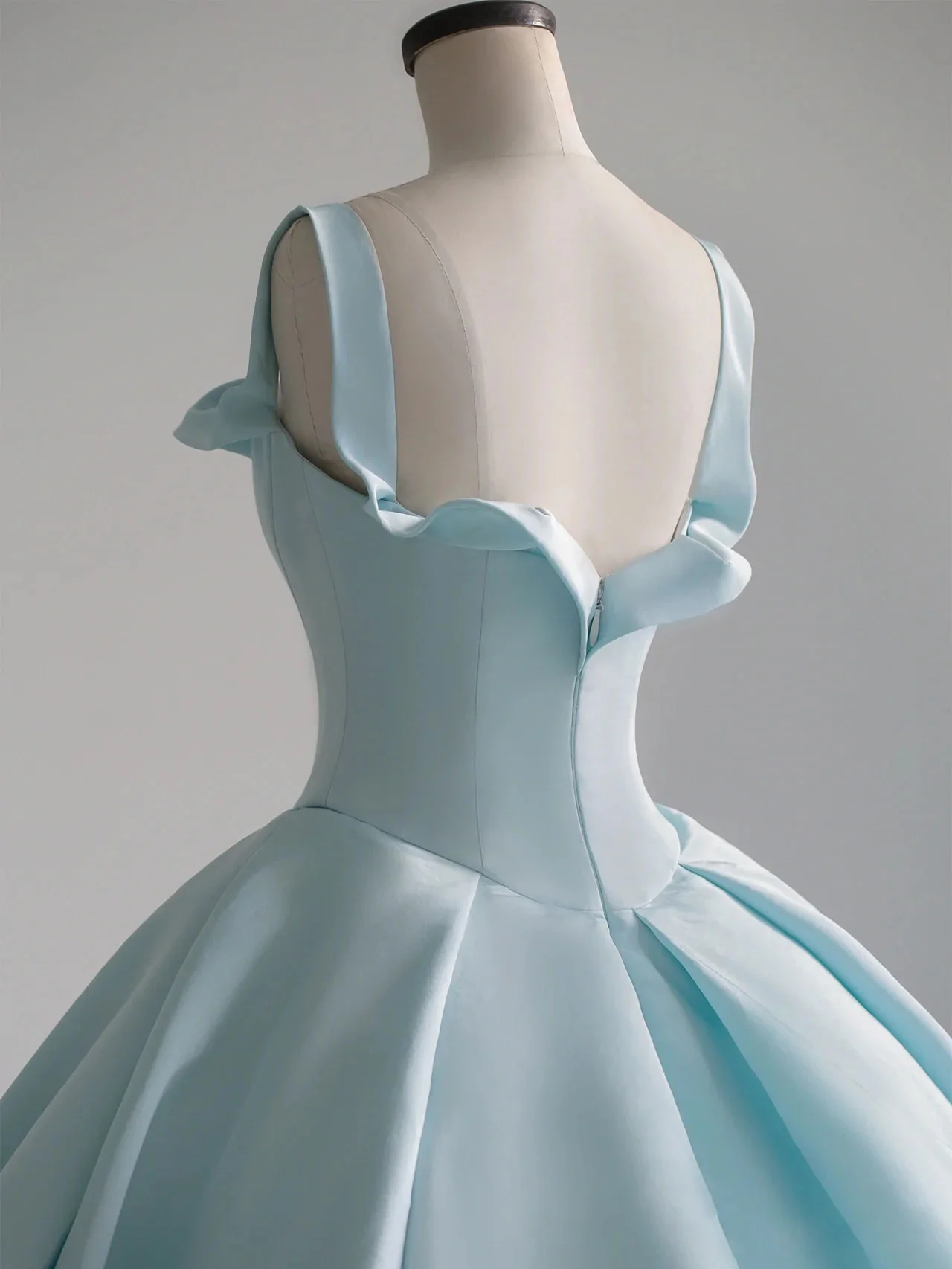 Blue satin long prom dress, blue sweet 16 dress gh984