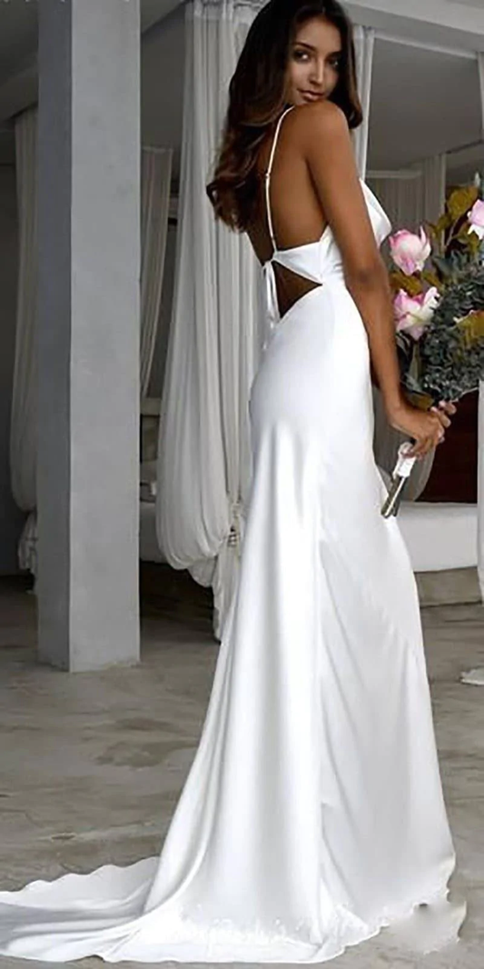 Floor-Length Satin Sleeveless Wedding Dress gh2173