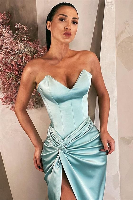 Sky Blue Long V-Neck Prom Dress With Split gh2035