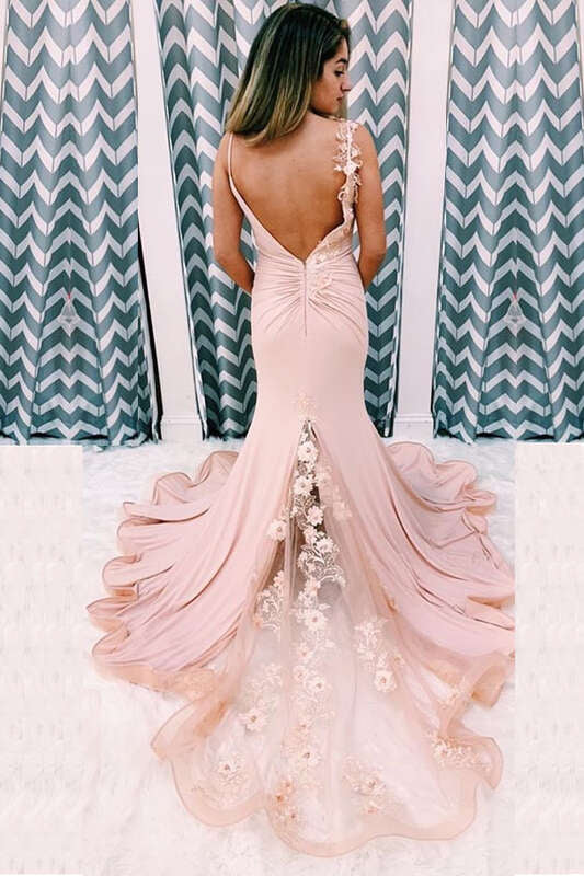 Open Back Blush Mermaid Long Formal Dress gh2294
