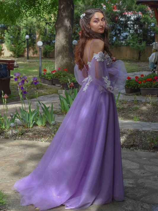 Gorgeous Rhinestone Floral Tulle A-line Prom Dresses Gowns gh2149
