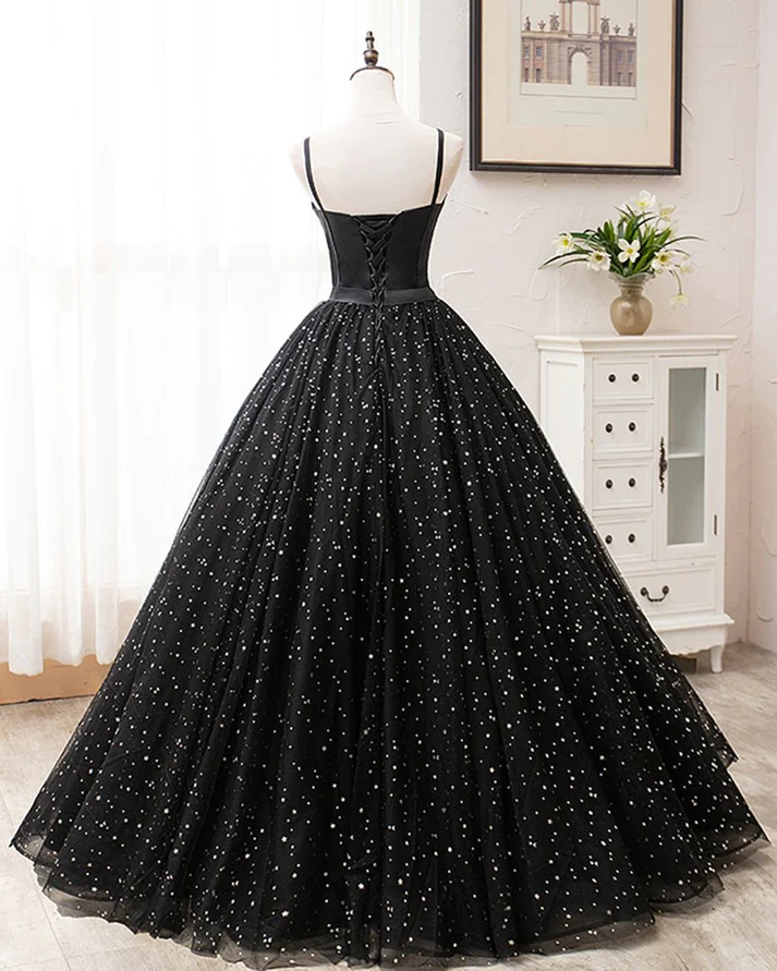 Black Tulle Satin Sweetheart Neck Long Prom Dress, Evening Dress gh2236