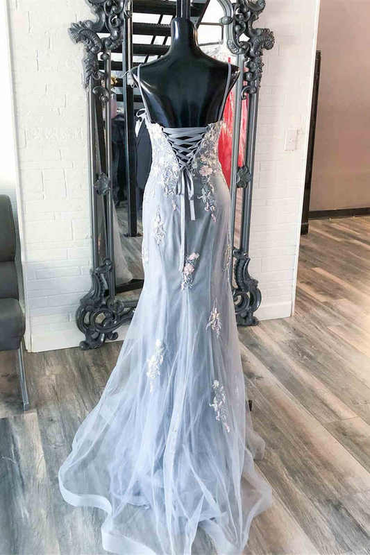 Elegant Mermaid Grey Prom Dress with Embroidery gh2653