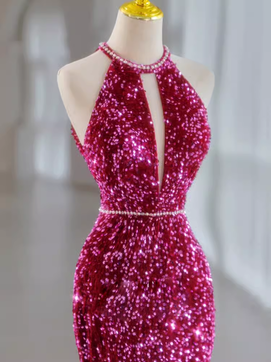 Modest Mermaid Long Sleeveless Sequin Prom Dresses P1232