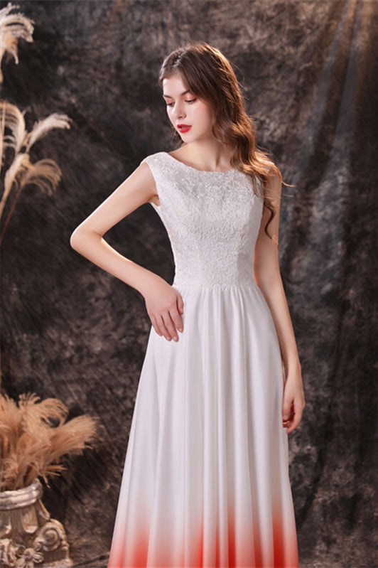 Sleeveless Orange Ombre Chiffon Long Bridesmaid Dress