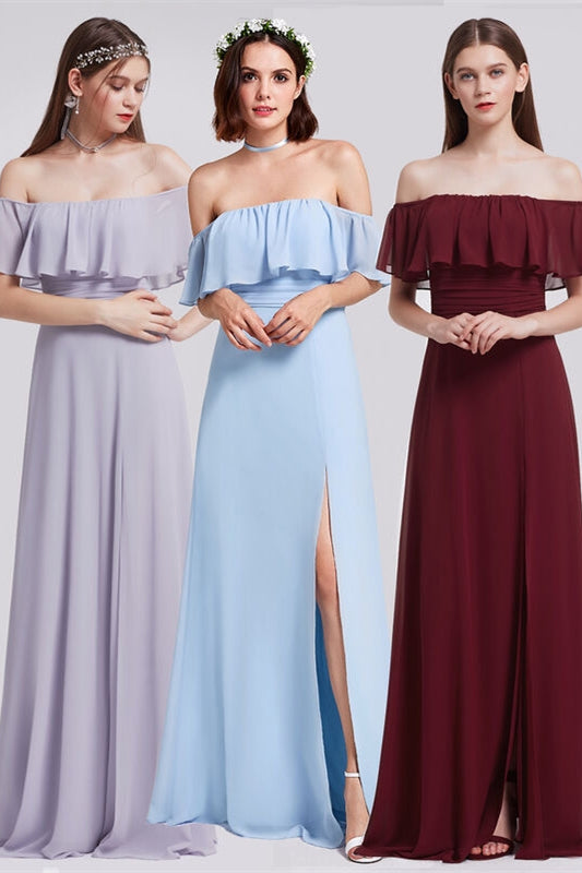 Princess Off the Shoulder Blue Bridesmaid Dress