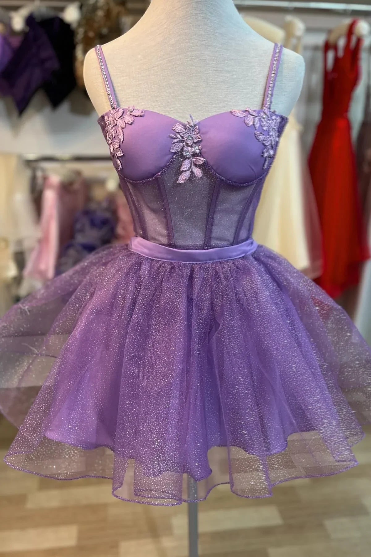 Sparkly Tulle A-Line Sheer Empire Sweetheart Sleeveless Homecoming Dress