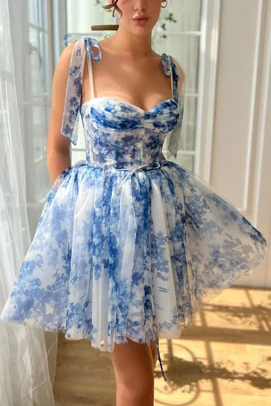 Straps Chiffon A-Line Empire Floral Homecoming Dress