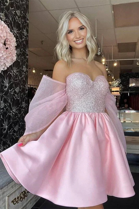 Sweetheart Bow Off-Shoulder Two Tone Empire A-Line Homecoming Dress