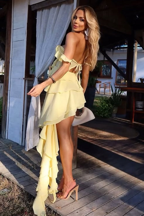 Sweetheart Off-Shoulder Tiered Chiffon A-Line Homecoming Dress