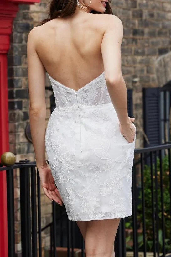 Sweetheart Strapless Bodycon Lace Short Wedding Dress