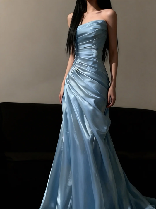Elegant Blue Mermaid Long Prom Dress Fitted Special Occasion Dresses