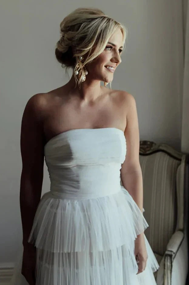 Tiered Tulle A-Line Strapless Empire Wedding Dress