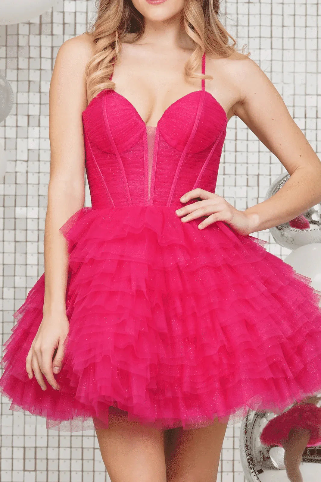 Tulle A-Line Sweetheart Sleeveless Tiered Homecoming Dress