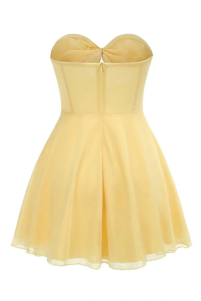 Yellow Sweetheart Strapless Illusion Empire Mini Homecoming Dress