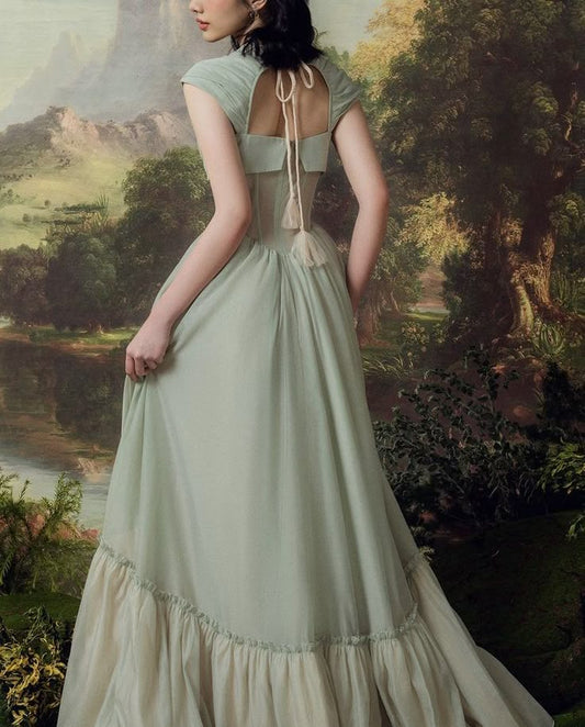Green Retro Elegant Sweetheart Neck Long School Chiffon Tulle Ball Dress Evening Dress Birthday Party Dress Bridesmaid Dress gh4082
