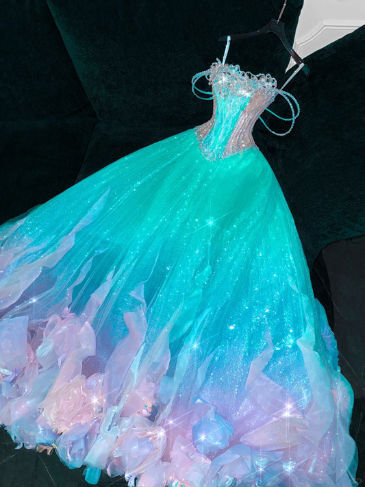Gorgeous Sparkling Blue-green Sequin A-Line Design Evening Dress Prom Dresses TP4162