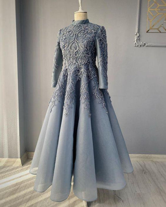 Royal blue prom dresses lace Beaded evening dress,Wedding Party Dress
