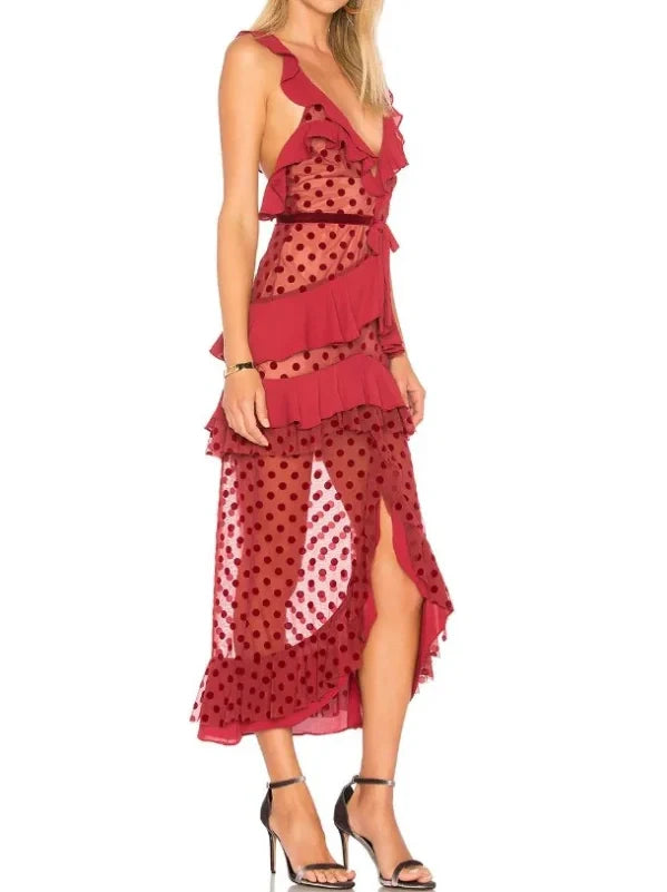Sexy Sheath Straps Chiffon Long Tiered Burgundy Prom Dress P1753