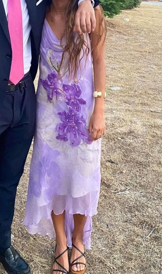 girlhomeshops-Purple Sleeveless Chiffon Midi Prom Dress with Floral Details gh5819