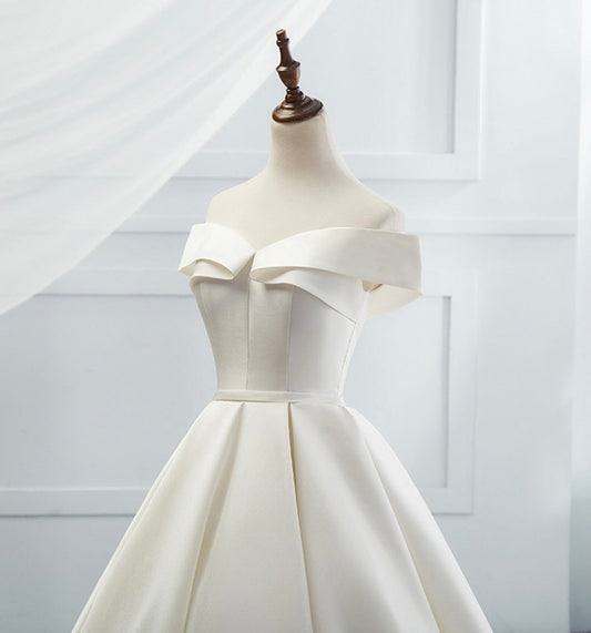 White satin long A line ball gown dress formal dress 8872