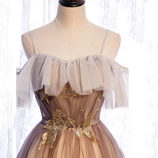 Cute tulle sequins long prom dress evening dress 8963