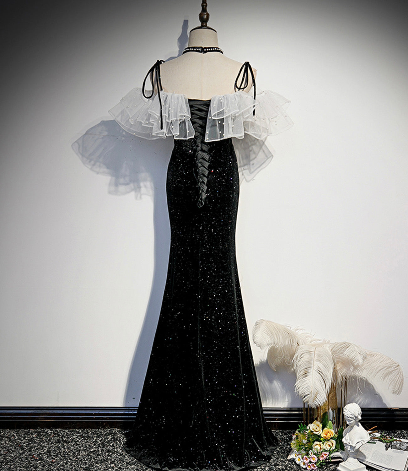 Black long mermaid prom dress black evening dress 8927