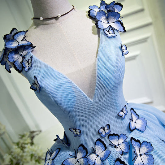 Blue tulle short prom dress blue homecoming dress 8907