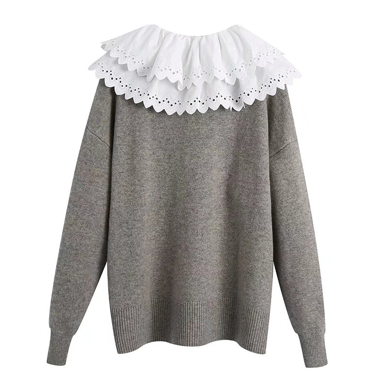 New sweet lace stitched detachable collar wool sweater 7711
