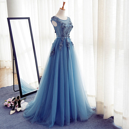 Stylish A-line tulle lace long prom dress,formal dresses 7669