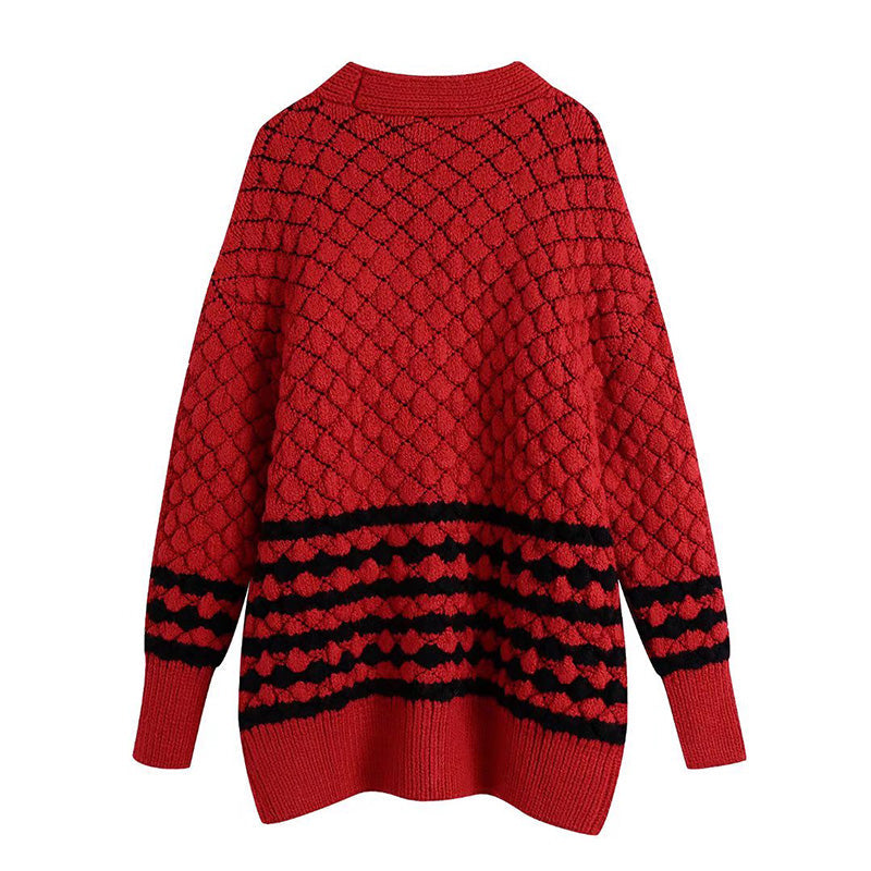 Versatile V-neck oversized sweater sweater sweater coat 7724