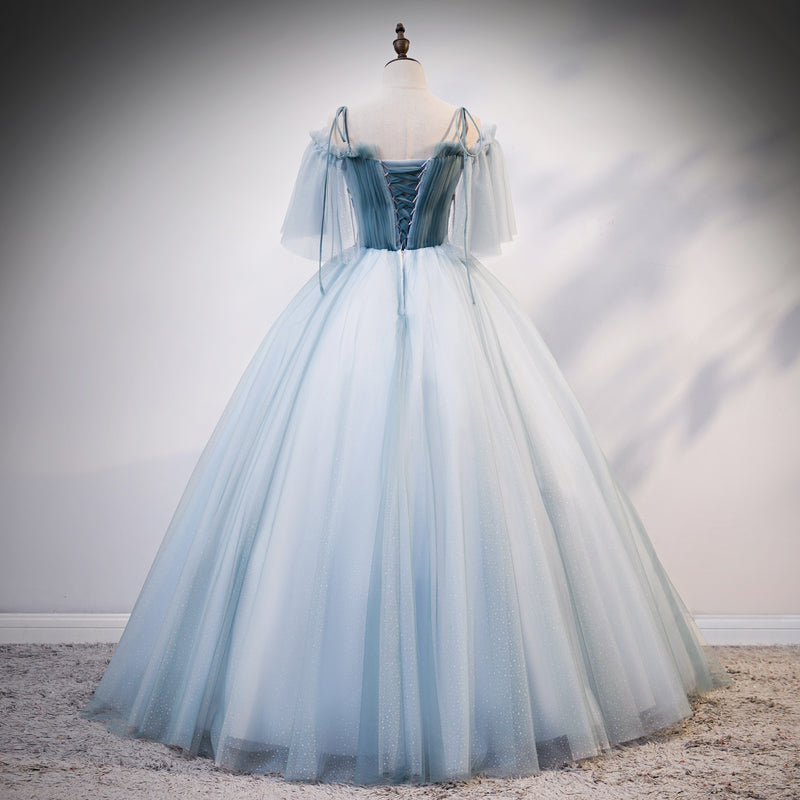 Blue sweetheart neck tulle long prom gown evening dress 8215