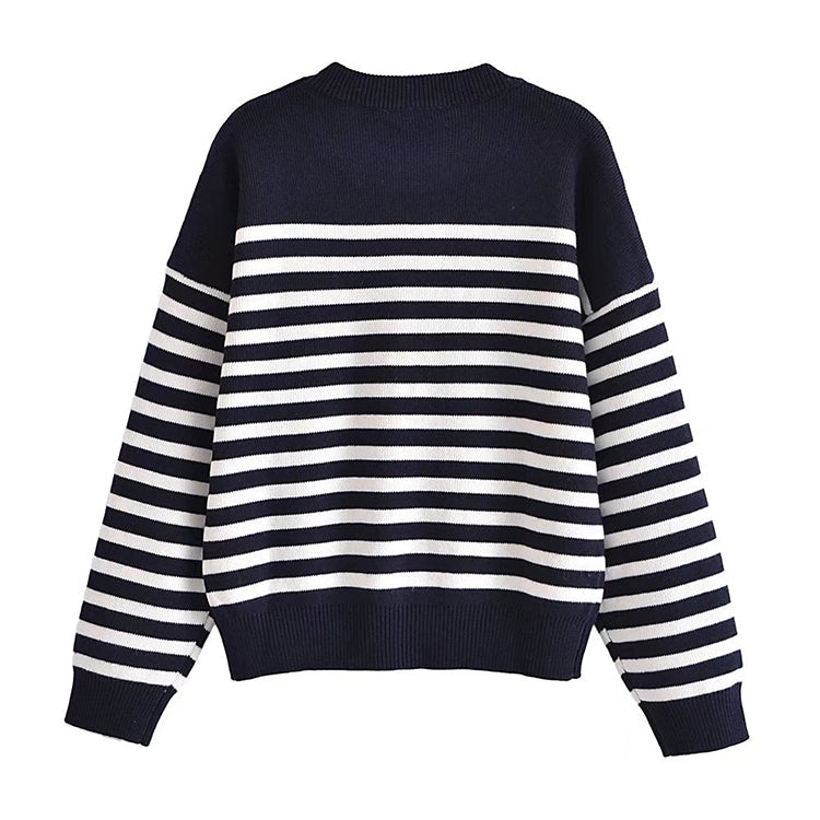 Loose gold breasted striped sweater 7732