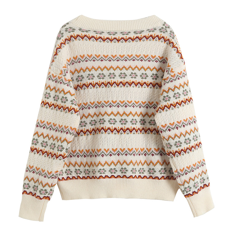 Jacquard V-Neck Sweater short sweater coat 7730