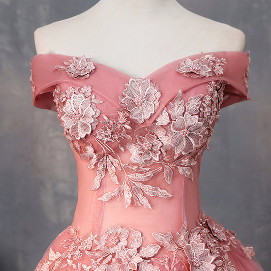 Pink lace short A line prom dress homecoming dress 8915