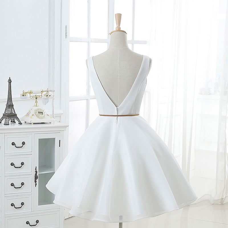 Cute white v neck short prom dress,homecoming dresses 7645