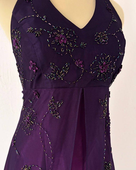 girlhomeshops--Purple Exquisite Floral Beaded Vintage Long Chiffon Prom Dress Homecoming Dress Fairy Dress gh5677
