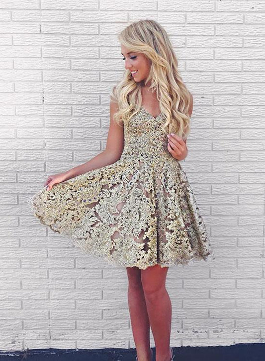Vintage Lace Applique Short A-Line Party Dress Cocktail Dress Homecoming Dress TP4438