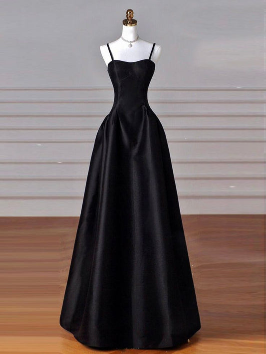 Retro A-Line Satin Spaghetti Straps Long Formal Dress Prom Dress Evening Dress TP1030