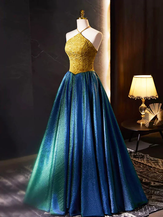 Retro Halter Neck Long Prom Dress, Elegant A-Line Evening Party Dress TP279